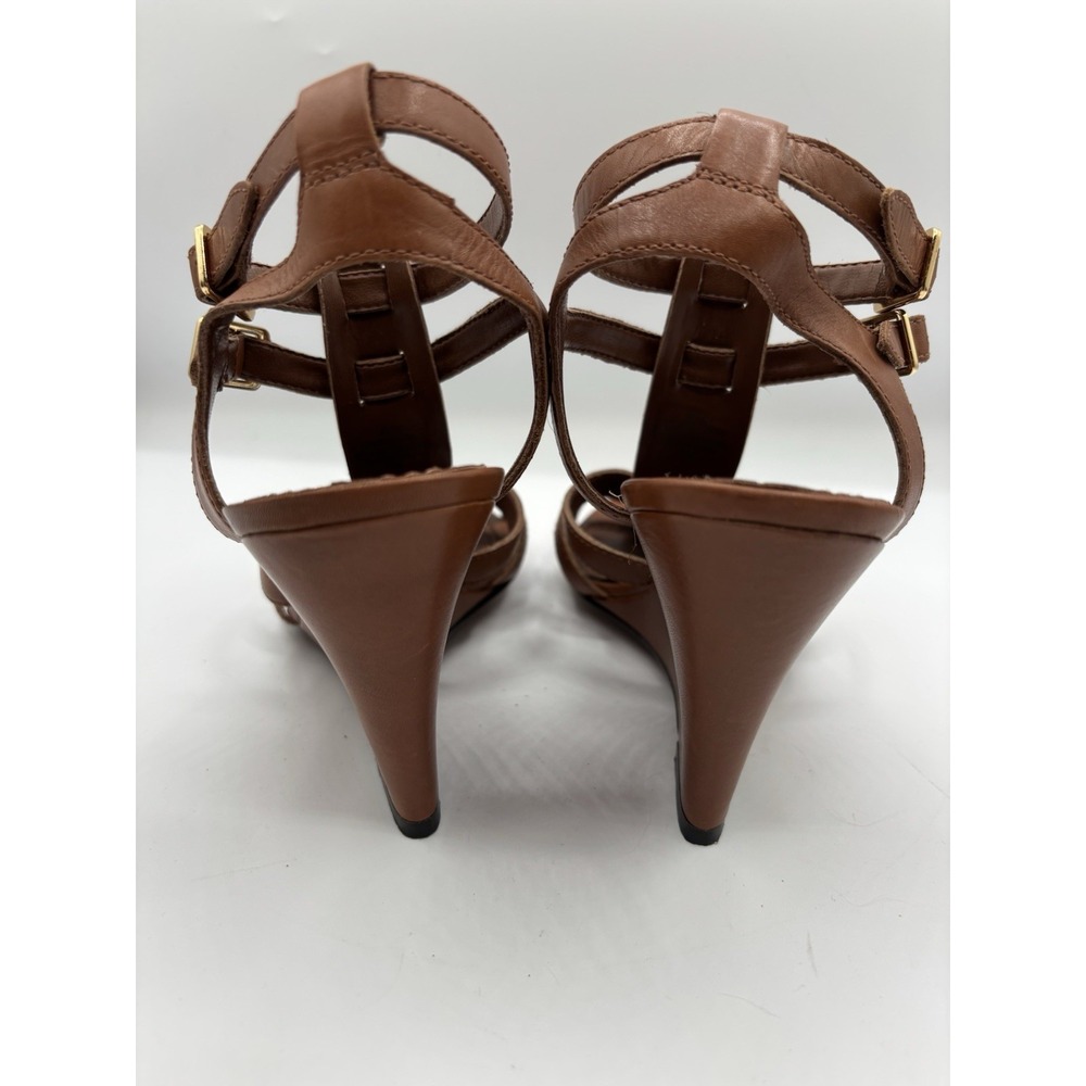 Lauren Ralph Lauren Brown Leather Gladiator Wedge Sandal Strappy 7M - Picture 6 of 9